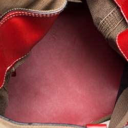 Pre Owned Burberry Red/Beige Supernova Check Canvas and Leather Ashby Hobo
