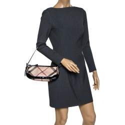 Pre Owned Burberry Beige/Black Nova Check Coated Canvas and Patent Leather Small Newbury Bag
