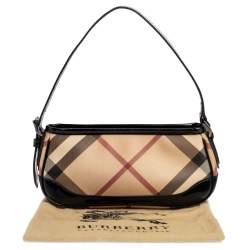 Pre Owned Burberry Beige/Black Nova Check Coated Canvas and Patent Leather Small Newbury Bag
