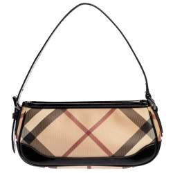 Pre Owned Burberry Beige/Black Nova Check Coated Canvas and Patent Leather Small Newbury Bag