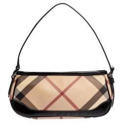 Pre Owned Burberry Beige/Black Nova Check Coated Canvas and Patent Leather Small Newbury Bag
