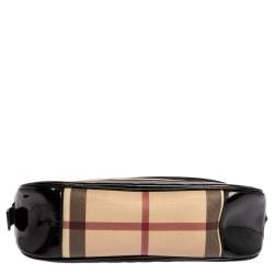 Pre Owned Burberry Beige/Black Nova Check Coated Canvas and Patent Leather Small Newbury Bag