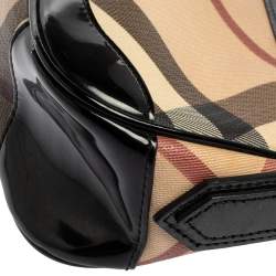 Pre Owned Burberry Beige/Black Nova Check Coated Canvas and Patent Leather Small Newbury Bag