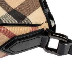 Pre Owned Burberry Beige/Black Nova Check Coated Canvas and Patent Leather Small Newbury Bag