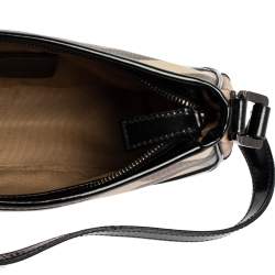 Pre Owned Burberry Beige/Black Nova Check Coated Canvas and Patent Leather Small Newbury Bag