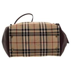 Pre Owned Burberry Beige/Burgundy Haymarket Check Coated Canvas and Leather Small Canterbury Tote