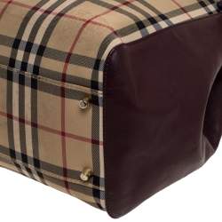 Pre Owned Burberry Beige/Burgundy Haymarket Check Coated Canvas and Leather Small Canterbury Tote