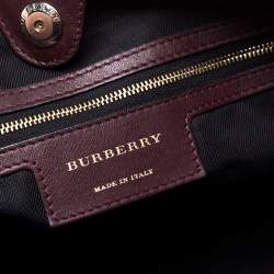 Pre Owned Burberry Beige/Burgundy Haymarket Check Coated Canvas and Leather Small Canterbury Tote