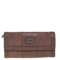 Burberry Old Rose Antique Check Nylon and Leather Logo Plaque Continental Wallet