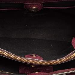 Pre Owned Burberry Burgundy Leather and House Check Fabric Medium Banner Tote