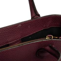 Pre Owned Burberry Burgundy Leather and House Check Fabric Medium Banner Tote