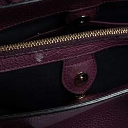 Pre Owned Burberry Burgundy Leather and House Check Fabric Medium Banner Tote