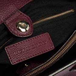 Pre Owned Burberry Burgundy Leather and House Check Fabric Medium Banner Tote