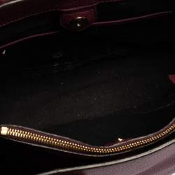 Pre Owned Burberry Burgundy Leather and House Check Fabric Medium Banner Tote