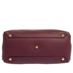 Pre Owned Burberry Burgundy Leather and House Check Fabric Medium Banner Tote