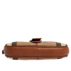Pre Owned Burberry Beige/Tan House Check Canvas and Leather Shoulder Bag