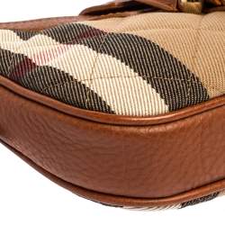 Pre Owned Burberry Beige/Tan House Check Canvas and Leather Shoulder Bag