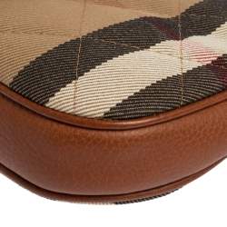 Pre Owned Burberry Beige/Tan House Check Canvas and Leather Shoulder Bag