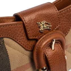Pre Owned Burberry Beige/Tan House Check Canvas and Leather Shoulder Bag