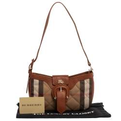 Pre Owned Burberry Beige/Tan House Check Canvas and Leather Shoulder Bag