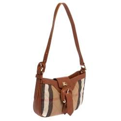 Pre Owned Burberry Beige/Tan House Check Canvas and Leather Shoulder Bag