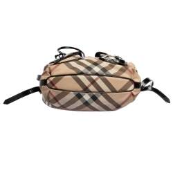 Pre Owned Burberry Beige/Black Nova Check PVC and Patent Leather Hobo