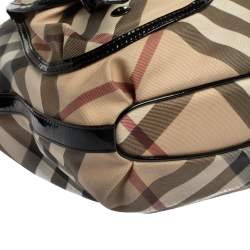 Pre Owned Burberry Beige/Black Nova Check PVC and Patent Leather Hobo