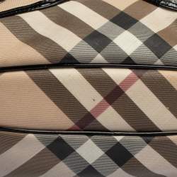 Pre Owned Burberry Beige/Black Nova Check PVC and Patent Leather Hobo