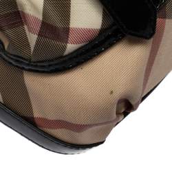 Pre Owned Burberry Beige/Black Nova Check PVC and Patent Leather Hobo