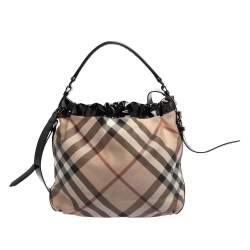 Pre Owned Burberry Beige/Black Nova Check PVC and Patent Leather Hobo