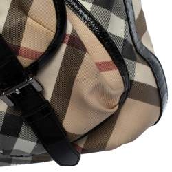 Pre Owned Burberry Beige/Black Nova Check PVC and Patent Leather Hobo