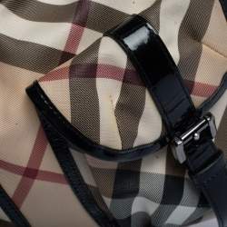 Pre Owned Burberry Beige/Black Nova Check PVC and Patent Leather Hobo