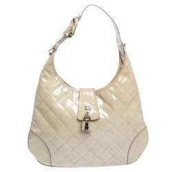 Burberry Beige Quilted Patent Leather Brooke Hobo 