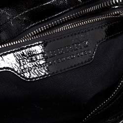 Pre Owned Burberry Black/Beige House Check PVC and Patent Leather Lowry Ruffle Tote