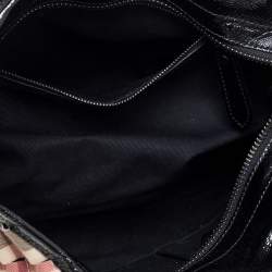Pre Owned Burberry Black/Beige House Check PVC and Patent Leather Lowry Ruffle Tote