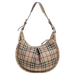 Burberry Beige/Metallic Gold Haymarket Check PVC and Leather Rydal Hobo