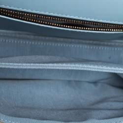 Pre Owned Burberry Light Blue/Beige House Check Canvas and Patent Leather Link Flap Shoulder Bag