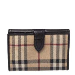 Pre Owned Burberry Beige/Brown Haymarket Check Coated Canvas and Leather Flap Bifold Wallet