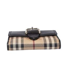 Pre Owned Burberry Beige/Brown Haymarket Check Coated Canvas and Leather Flap Bifold Wallet