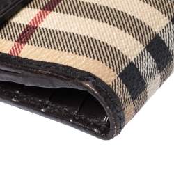 Pre Owned Burberry Beige/Brown Haymarket Check Coated Canvas and Leather Flap Bifold Wallet