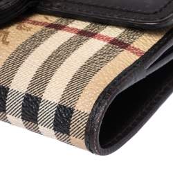 Pre Owned Burberry Beige/Brown Haymarket Check Coated Canvas and Leather Flap Bifold Wallet