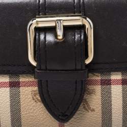 Pre Owned Burberry Beige/Brown Haymarket Check Coated Canvas and Leather Flap Bifold Wallet