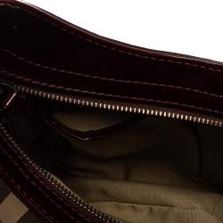 Pre Owned Burberry Burgundy/Beige Heart Check PVC and Patent Leather Hernville Hobo
