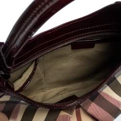 Pre Owned Burberry Burgundy/Beige Heart Check PVC and Patent Leather Hernville Hobo