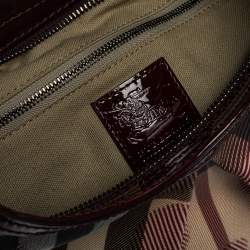 Pre Owned Burberry Burgundy/Beige Heart Check PVC and Patent Leather Hernville Hobo