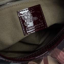 Pre Owned Burberry Burgundy/Beige Heart Check PVC and Patent Leather Hernville Hobo