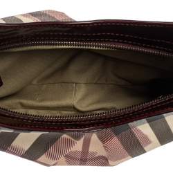 Pre Owned Burberry Burgundy/Beige Heart Check PVC and Patent Leather Hernville Hobo