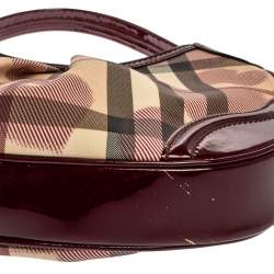 Pre Owned Burberry Burgundy/Beige Heart Check PVC and Patent Leather Hernville Hobo