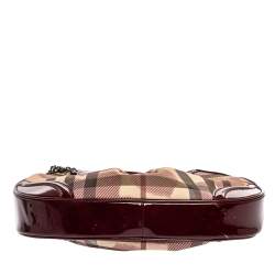 Pre Owned Burberry Burgundy/Beige Heart Check PVC and Patent Leather Hernville Hobo