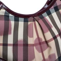Pre Owned Burberry Burgundy/Beige Heart Check PVC and Patent Leather Hernville Hobo